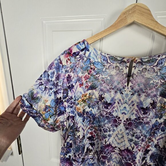 Soft Surroundings Coloures Pleated Blouse Womens Large Purple Floral Top Peasant - Picture 14 of 14